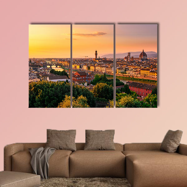Sunset view of Florence, Ponte Vecchio, Florence Duomo, Italy multi panel canvas wall art