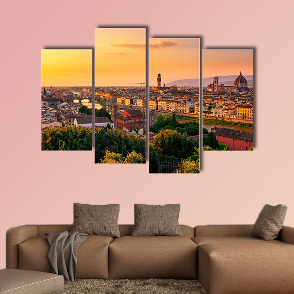 Sunset view of Florence, Ponte Vecchio, Florence Duomo, Italy multi panel canvas wall art