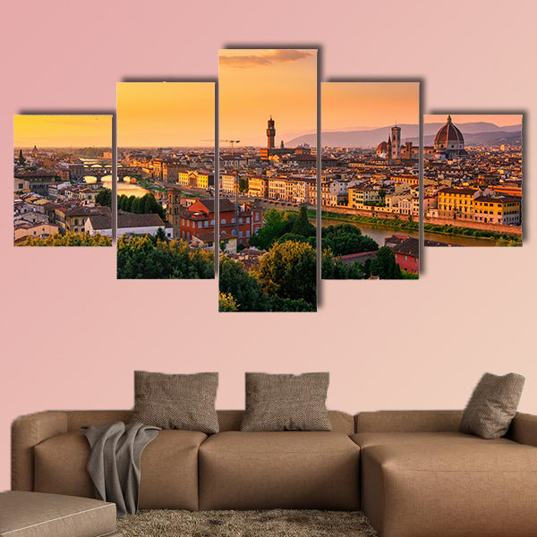 Sunset view of Florence, Ponte Vecchio, Florence Duomo, Italy multi panel canvas wall art