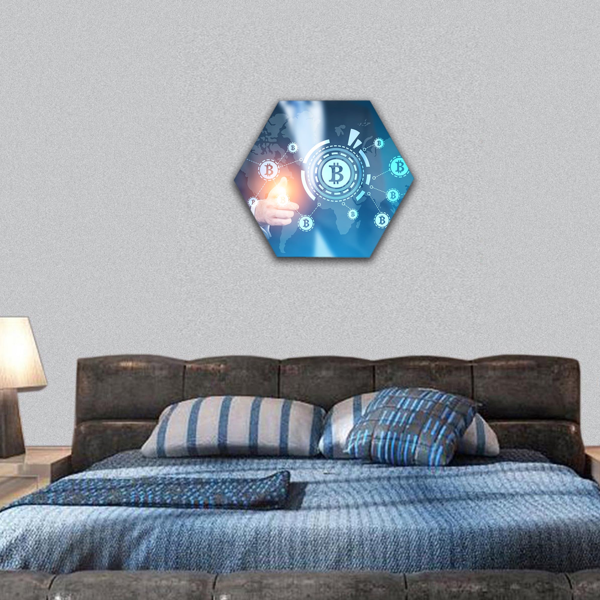 bitcoin HUD hologram in the air hexagonal canvas wall art