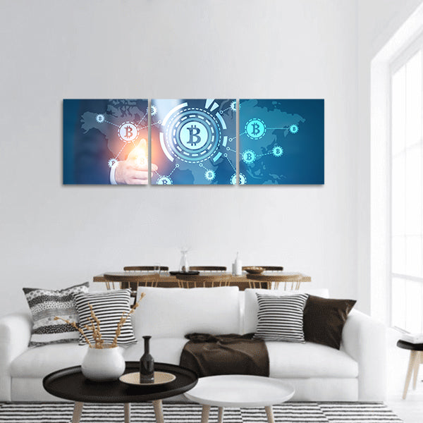 Businessman with a glowing finger panoramic canvas wall art