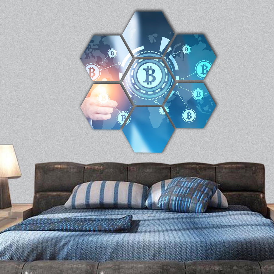 bitcoin HUD hologram in the air hexagonal canvas wall art