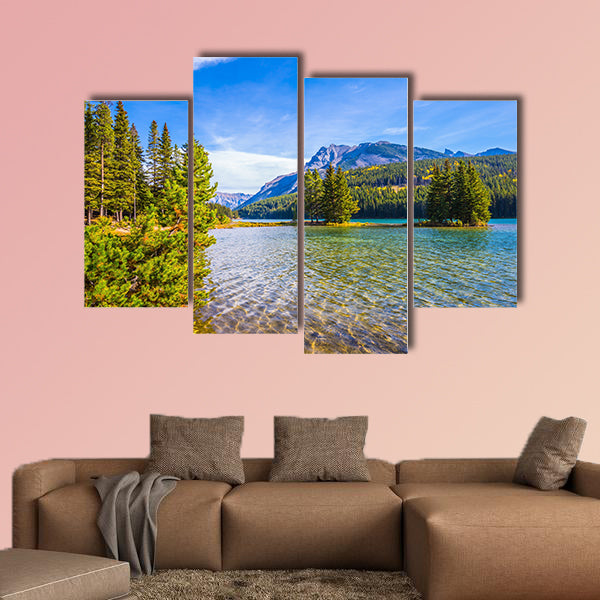 The lake Two Jack, gulf of lake Minnewanka. Golden Autumn wall art