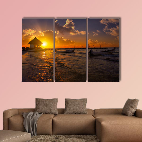 Holbox Island pier palapa sunset beach in Mexico Quintana roo multi panel canvas wall art