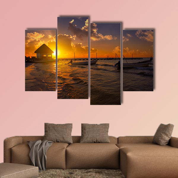 Holbox Island pier palapa sunset beach in Mexico Quintana roo multi panel canvas wall art