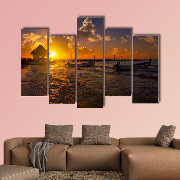Holbox Island pier palapa sunset beach in Mexico Quintana roo multi panel canvas wall art
