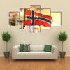 Norway Flag Against City Blurred Background At Sunrise Multi Panel Canvas Wall Art