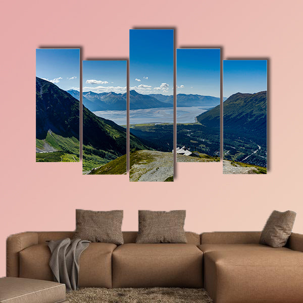 View towards and from Mount Alyeska overlooking Turnagain arm in multi panel canvas wall art