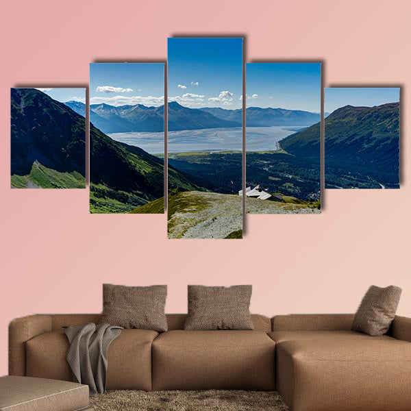 View towards and from Mount Alyeska overlooking Turnagain arm in multi panel canvas wall art