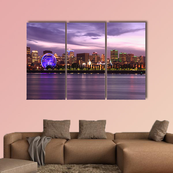 Montreal skyline and Lawrence River illuminated at dusk, wall art