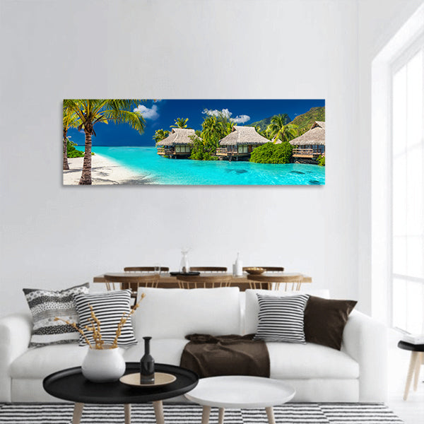 Tropical island with palm trees and vibrant beach Panoramic canvas Wall Art