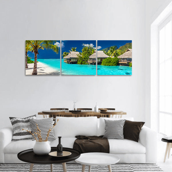 Tropical island with palm trees and vibrant beach Panoramic canvas Wall Art