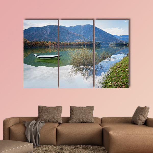  Idyllic bathing beach Lake Sylvenstein upper Bavaria multi panel canvas wall art