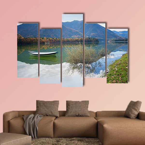  Idyllic bathing beach Lake Sylvenstein upper Bavaria multi panel canvas wall art