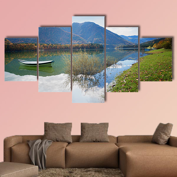  Idyllic bathing beach Lake Sylvenstein upper Bavaria multi panel canvas wall art