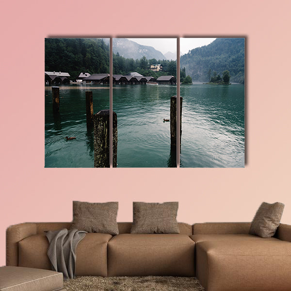 Pier in Konigssee Lake a summer day multi panel canvas wall art