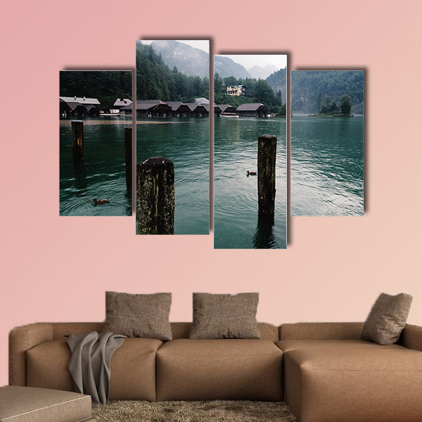 Pier in Konigssee Lake a summer day multi panel canvas wall art