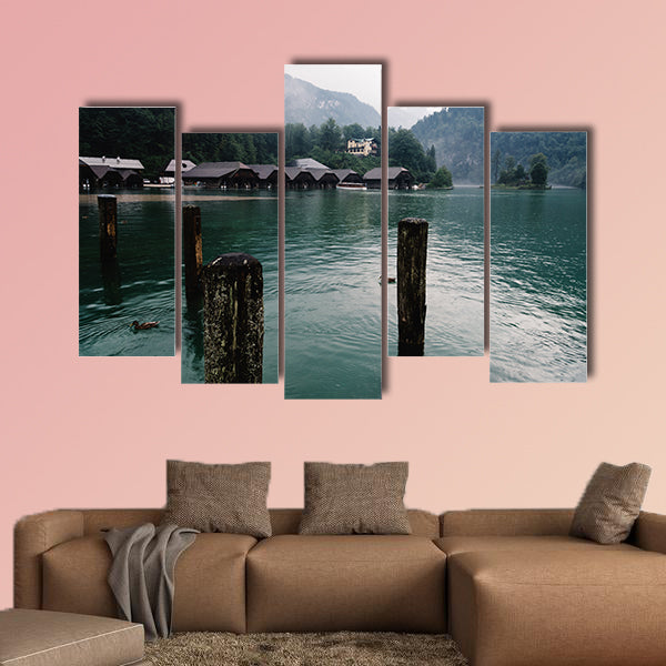 Pier in Konigssee Lake a summer day multi panel canvas wall art