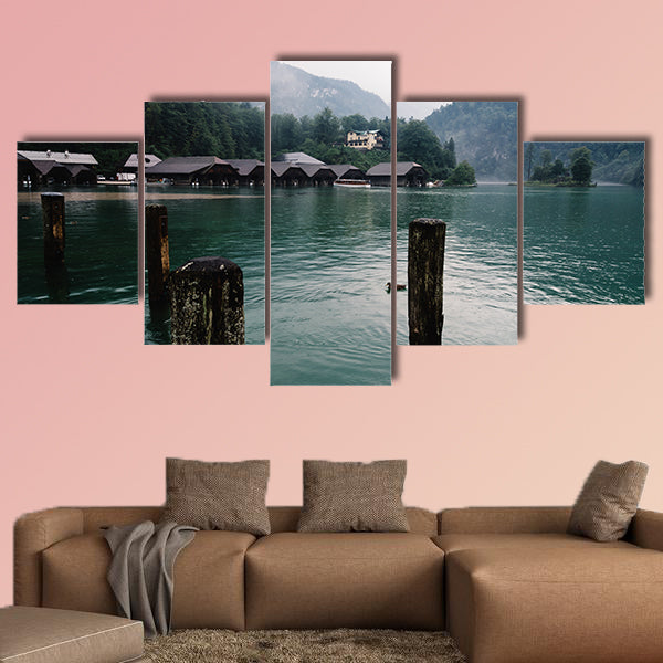 Pier in Konigssee Lake a summer day multi panel canvas wall art