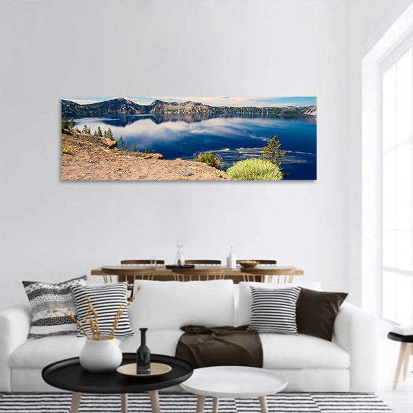 Yellow pine pollen on the blue waters of Crater Panoramic canvas Wall Art