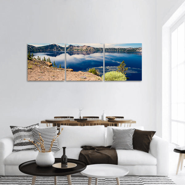Yellow pine pollen on the blue waters of Crater Panoramic canvas Wall Art