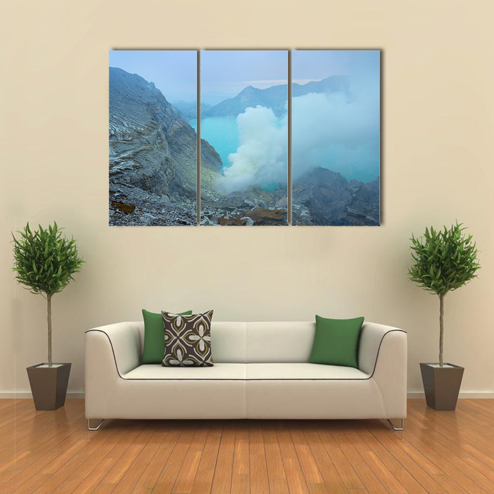 Kawah Ijen crater is the famous tourist attraction in Indonesia multi panel canvas wall art