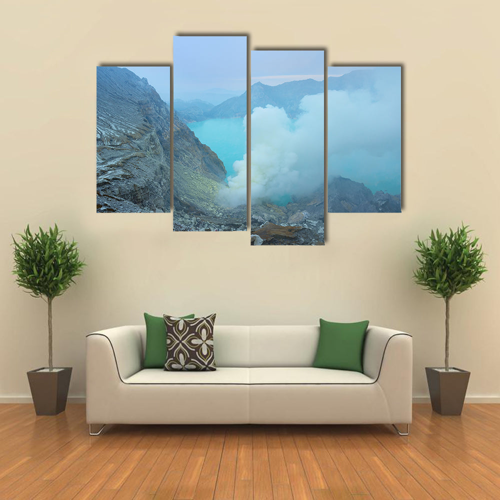 Kawah Ijen crater is the famous tourist attraction in Indonesia multi panel canvas wall art