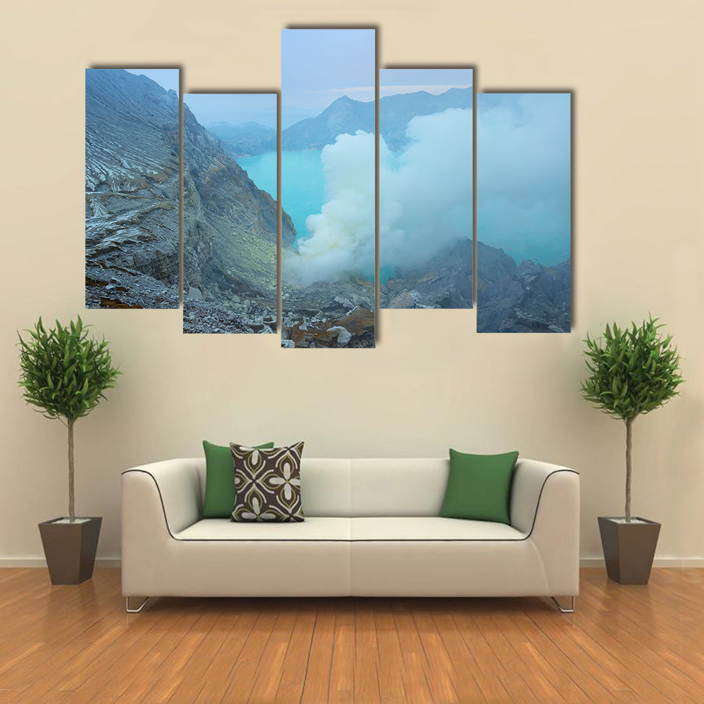 Kawah Ijen crater is the famous tourist attraction in Indonesia multi panel canvas wall art