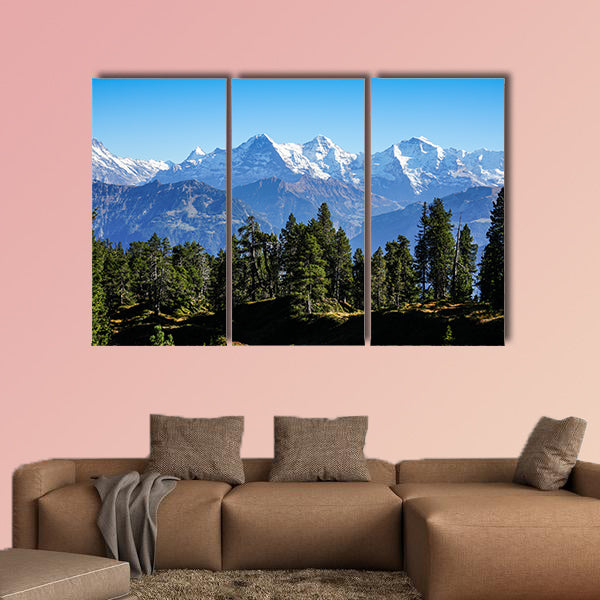 View to Eiger, Jungfrau and Moench near Interlaken in Switzerland Multi panel canvas wall art