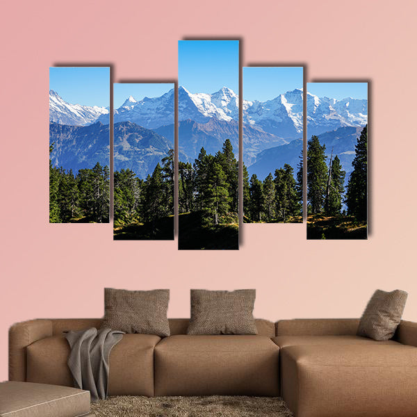 View to Eiger, Jungfrau and Moench near Interlaken in Switzerland Multi panel canvas wall art