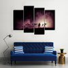 Military silhouettes of soldiers dark foggy sky Multi panel canvas wall art