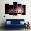 Military silhouettes of soldiers dark foggy sky Multi panel canvas wall art