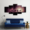 Military silhouettes of soldiers dark foggy sky Multi panel canvas wall art