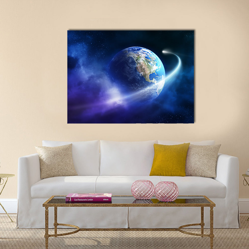 Comet passing earth in a nebula cloud Multi Panel Canvas Wall Art