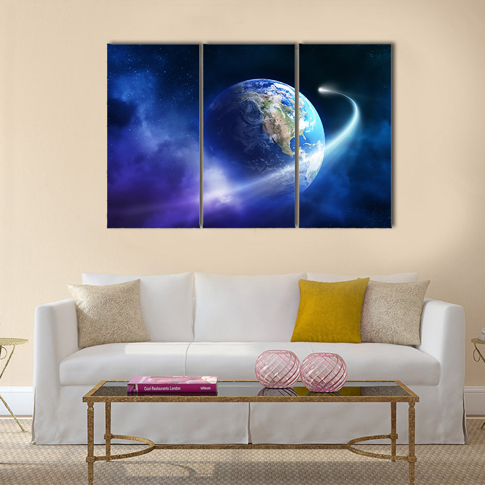 Comet passing earth in a nebula cloud Multi Panel Canvas Wall Art