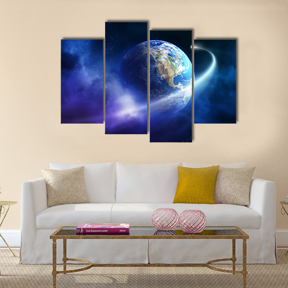 Comet passing earth in a nebula cloud Multi Panel Canvas Wall Art