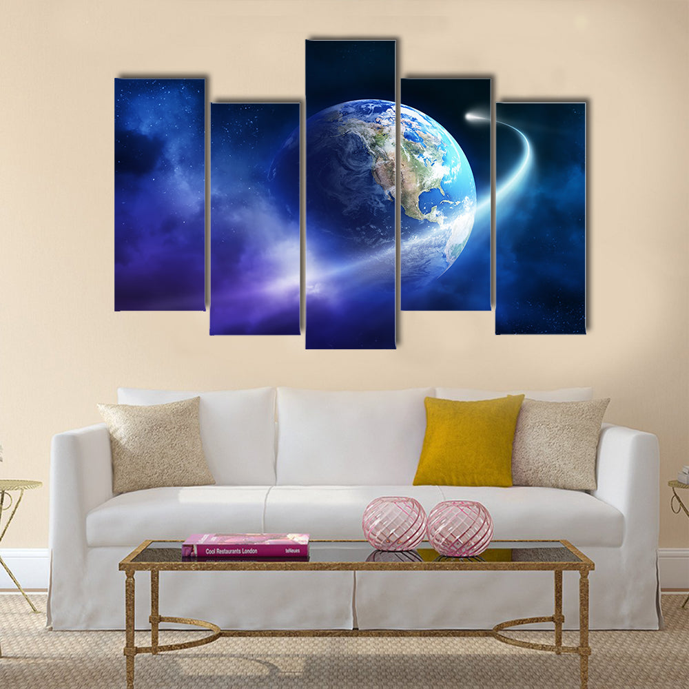 Comet passing earth in a nebula cloud Multi Panel Canvas Wall Art