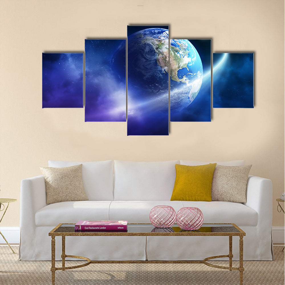 Comet passing earth in a nebula cloud Multi Panel Canvas Wall Art