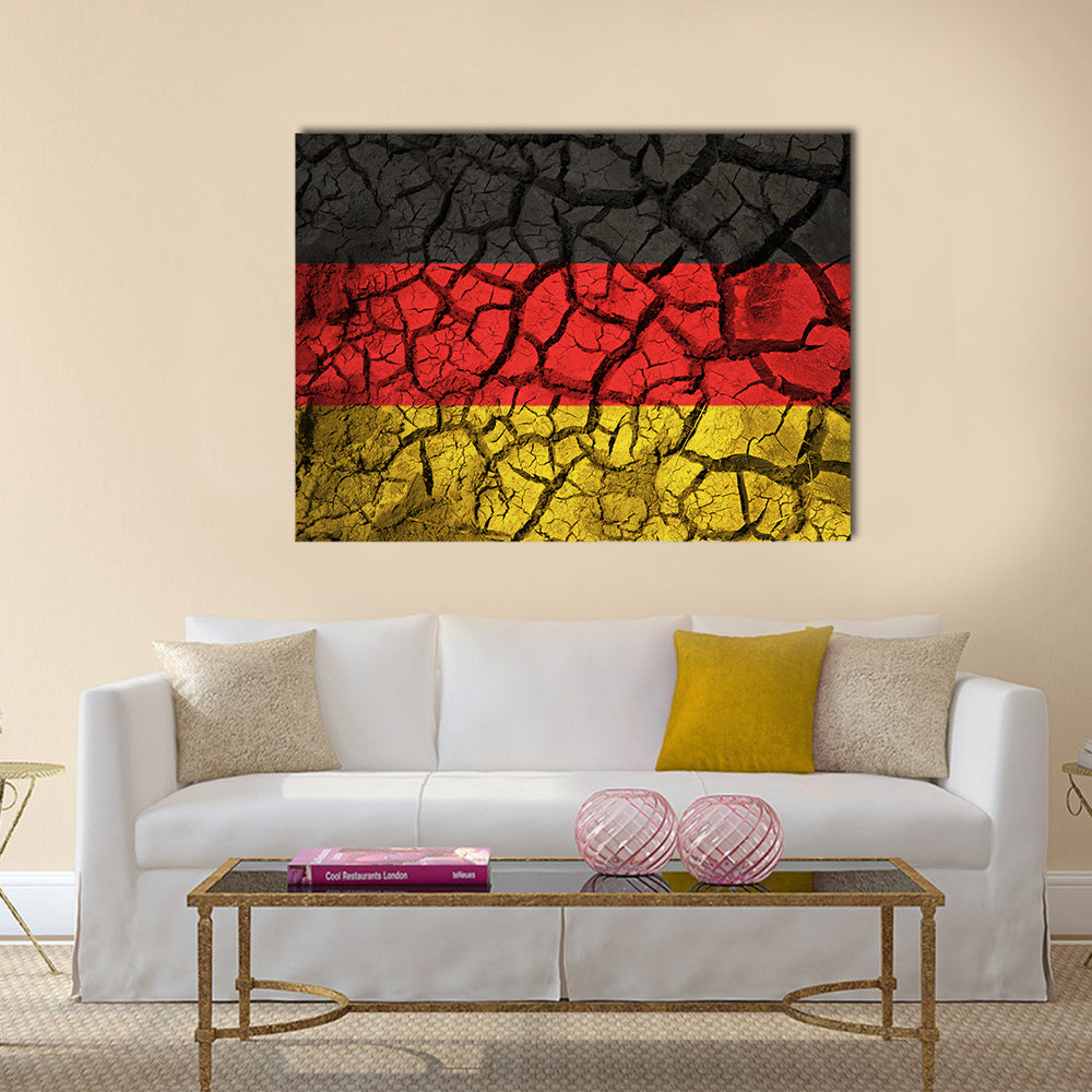 German Flag On Cracked Ground Background Multi Panel Canvas Wall Art