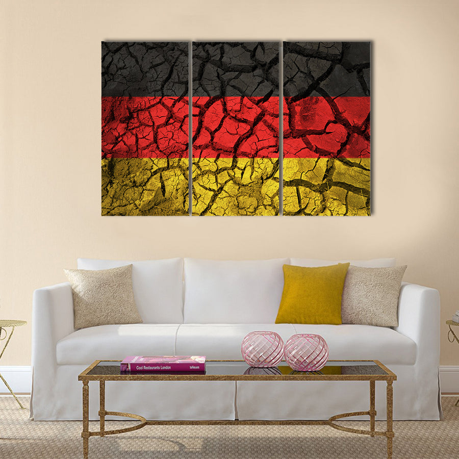 German Flag On Cracked Ground Background Multi Panel Canvas Wall Art
