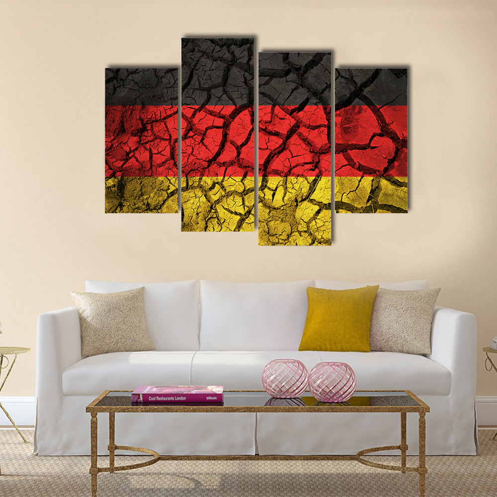 German Flag On Cracked Ground Background Multi Panel Canvas Wall Art