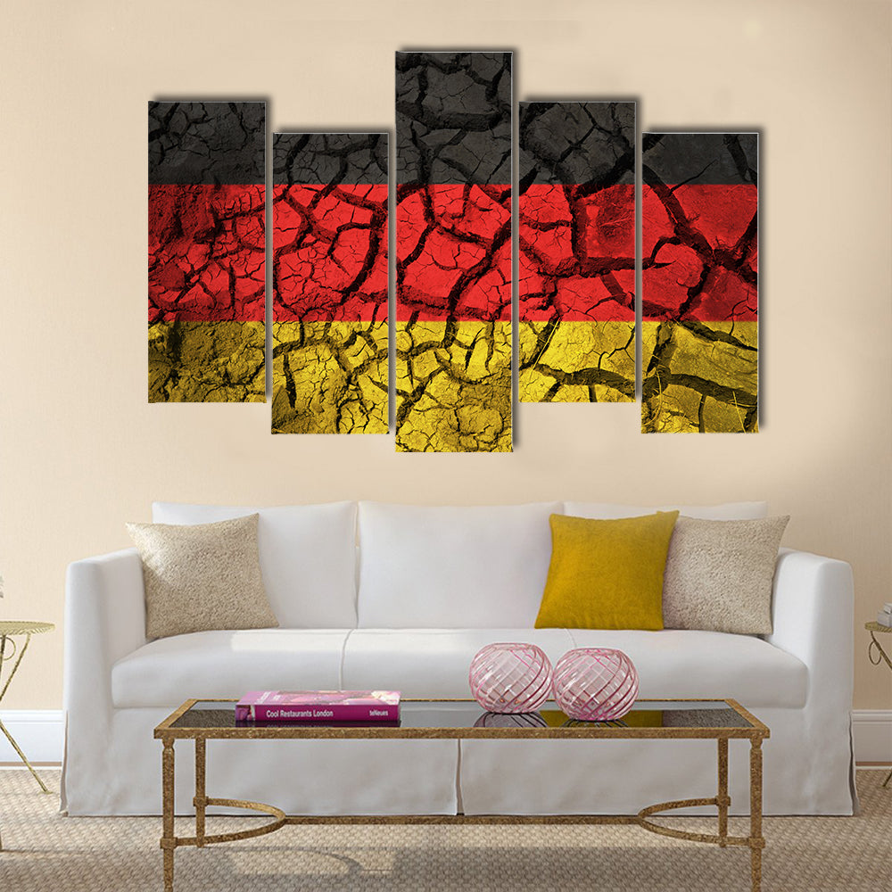 German Flag On Cracked Ground Background Multi Panel Canvas Wall Art