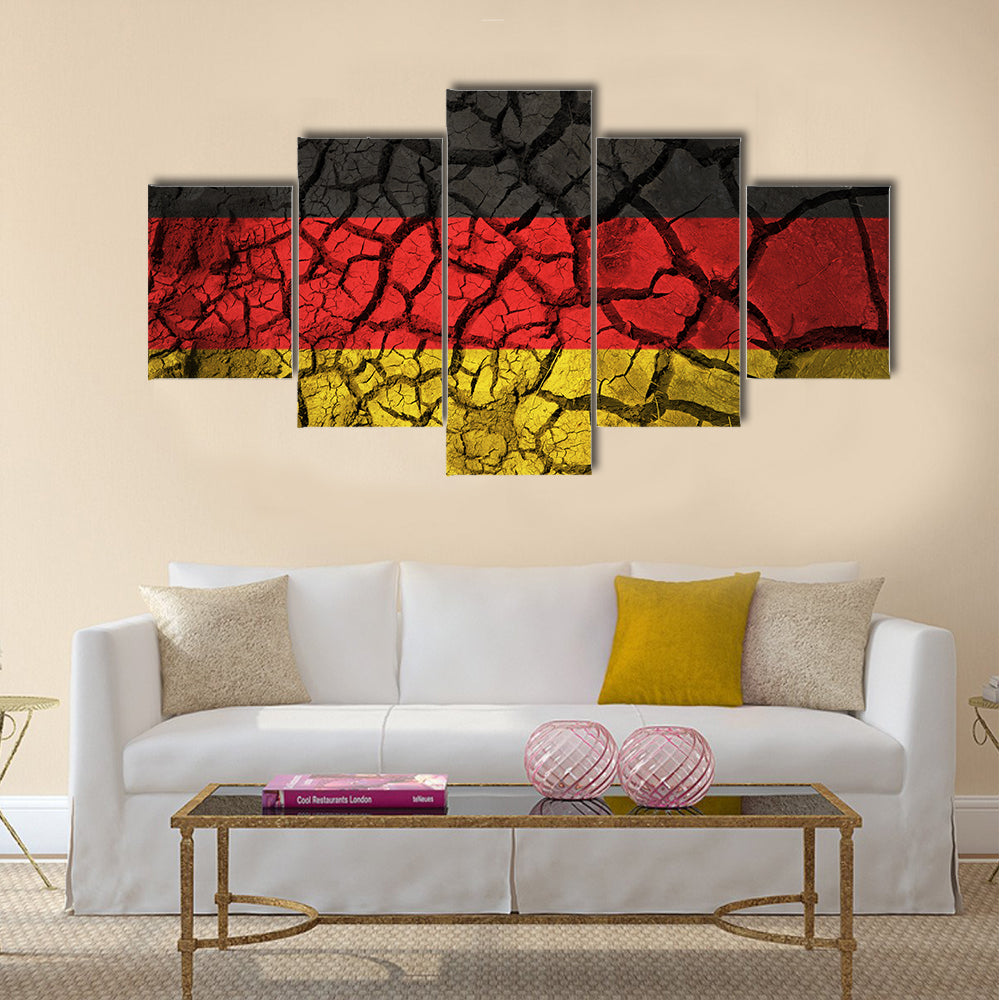 German Flag On Cracked Ground Background Multi Panel Canvas Wall Art