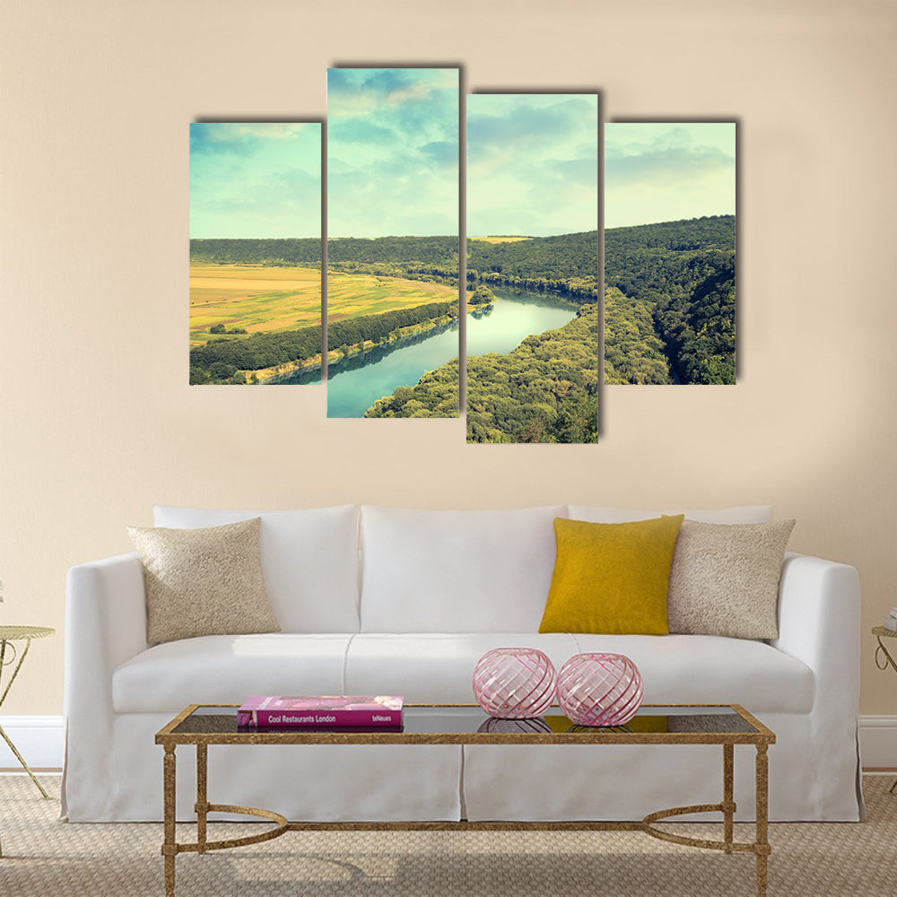 Panoramic view on river Nistru in the Soroca town Multi panel canvas wall art