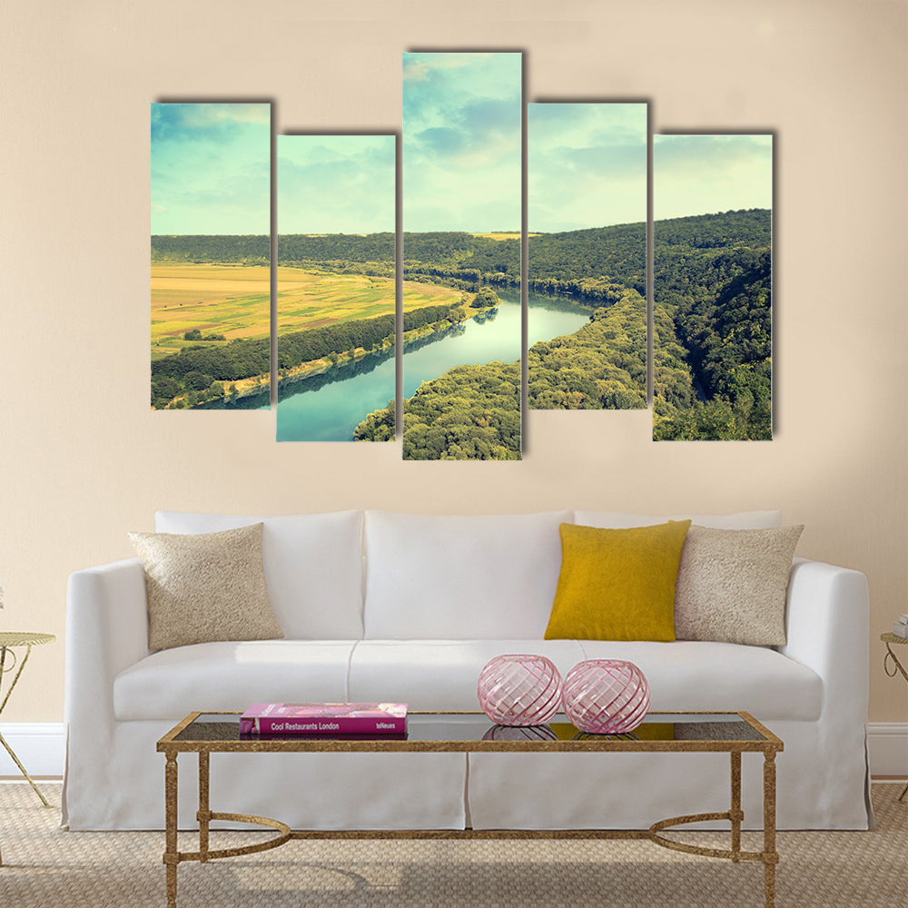 Panoramic view on river Nistru in the Soroca town Multi panel canvas wall art