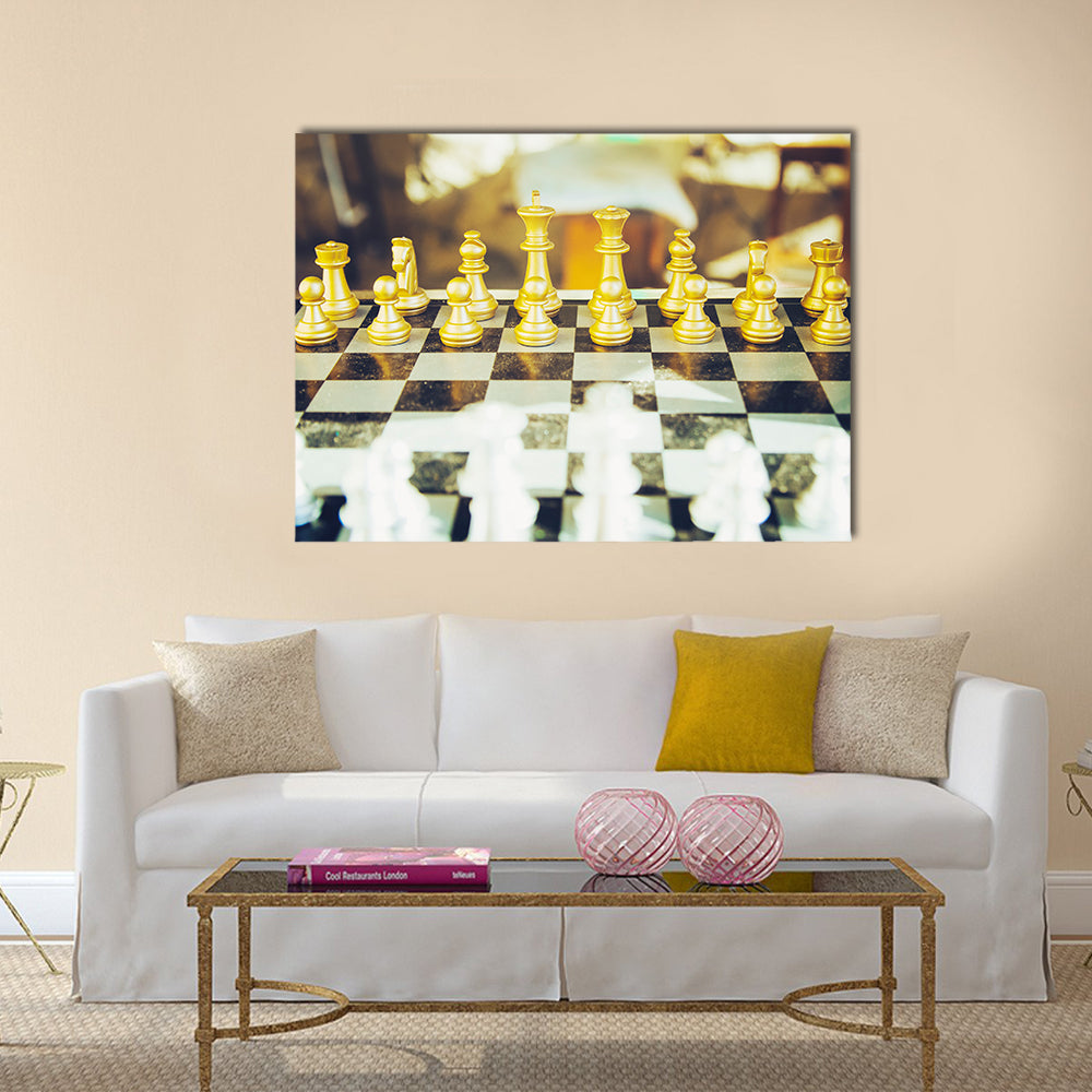 Chess Board game in a chess tournament multi panel canvas wall art