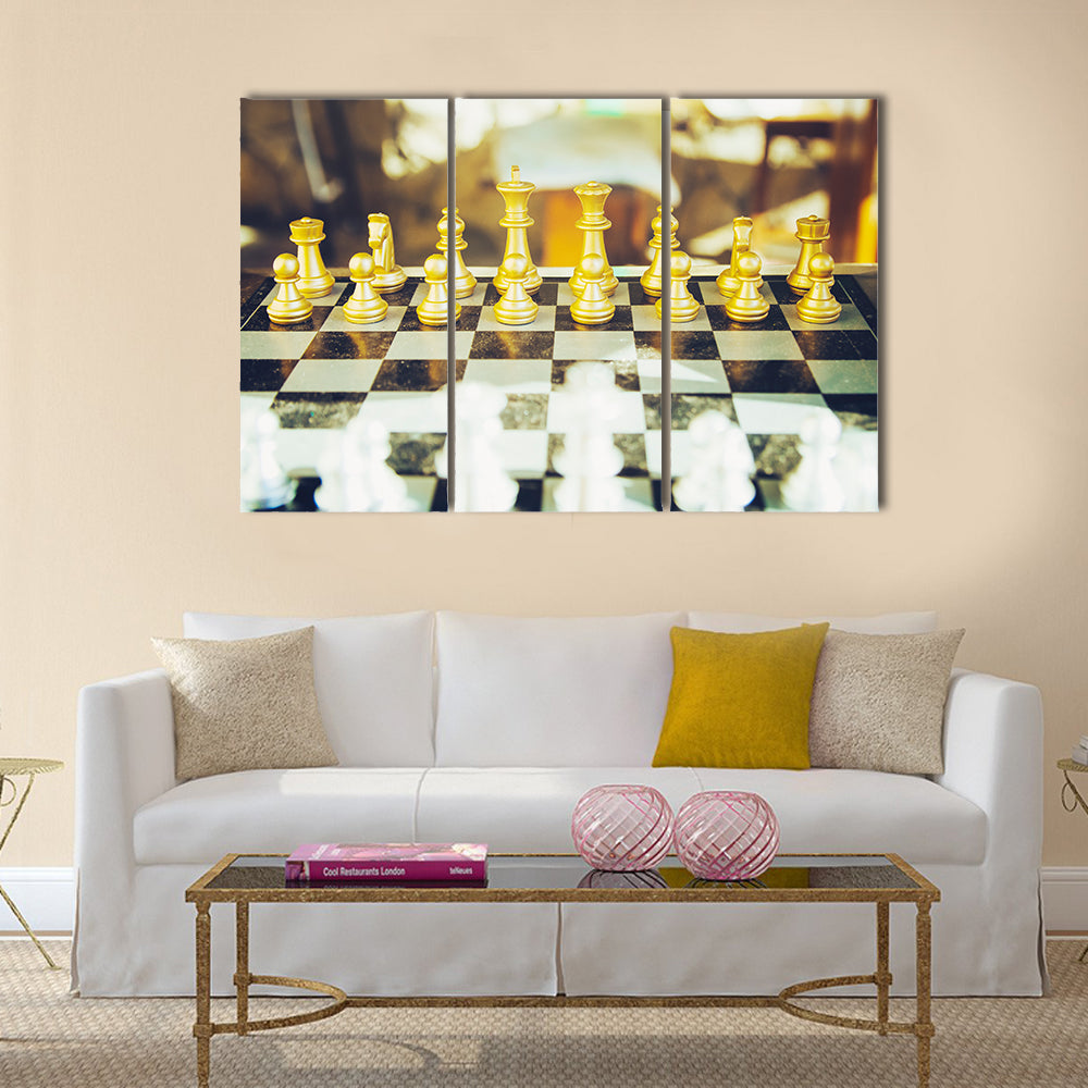 Chess Board game in a chess tournament multi panel canvas wall art