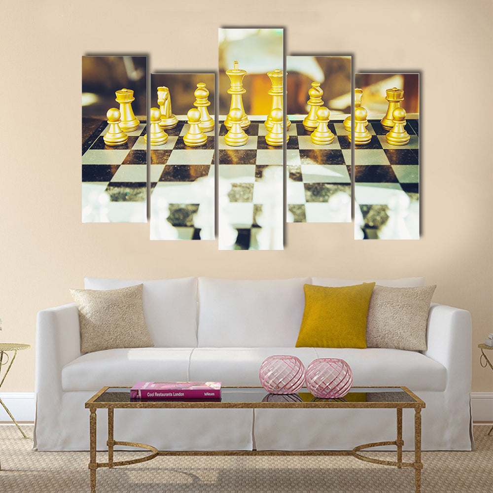 Chess Board game in a chess tournament multi panel canvas wall art