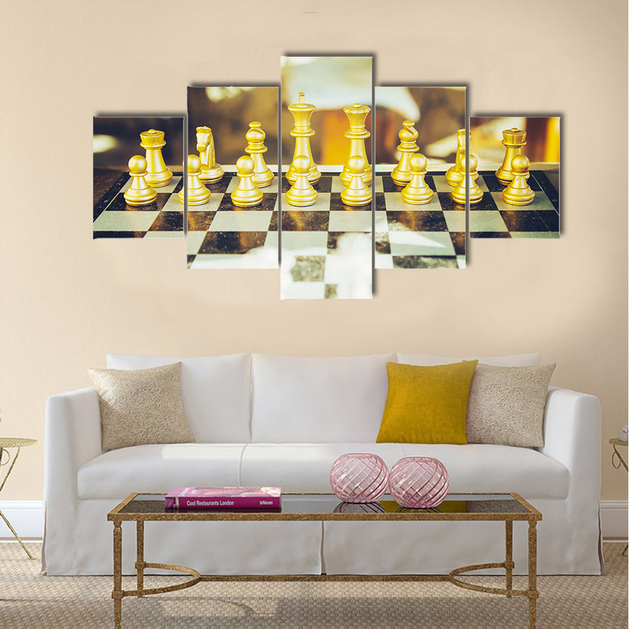 Chess Board game in a chess tournament multi panel canvas wall art