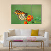 A beautiful Monarch Butterfly feeding on a Lantana bloom Multi Panel Canvas Wall Art